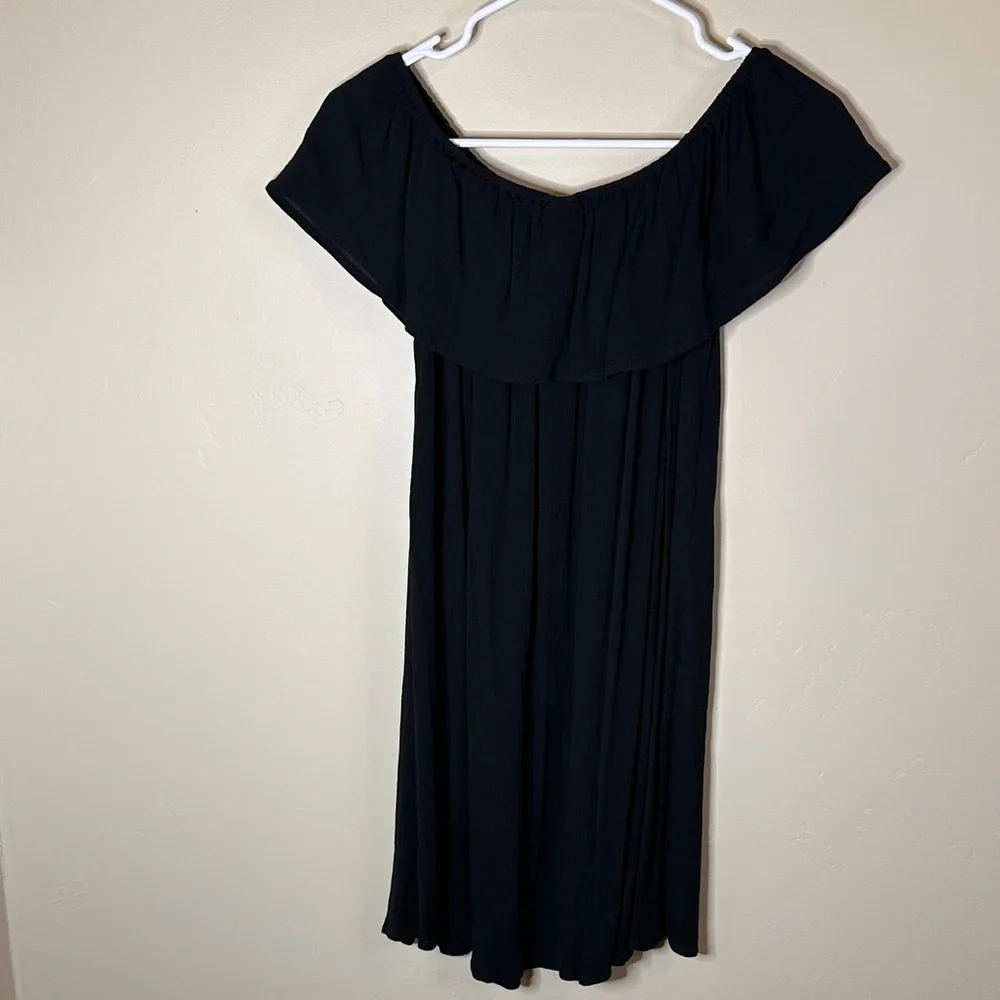 Small Black Flutter Sleeve Off-the-Shoulder Women’s Lightweight Midi Dress
